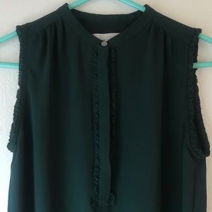 loft forest green ruffle blouse